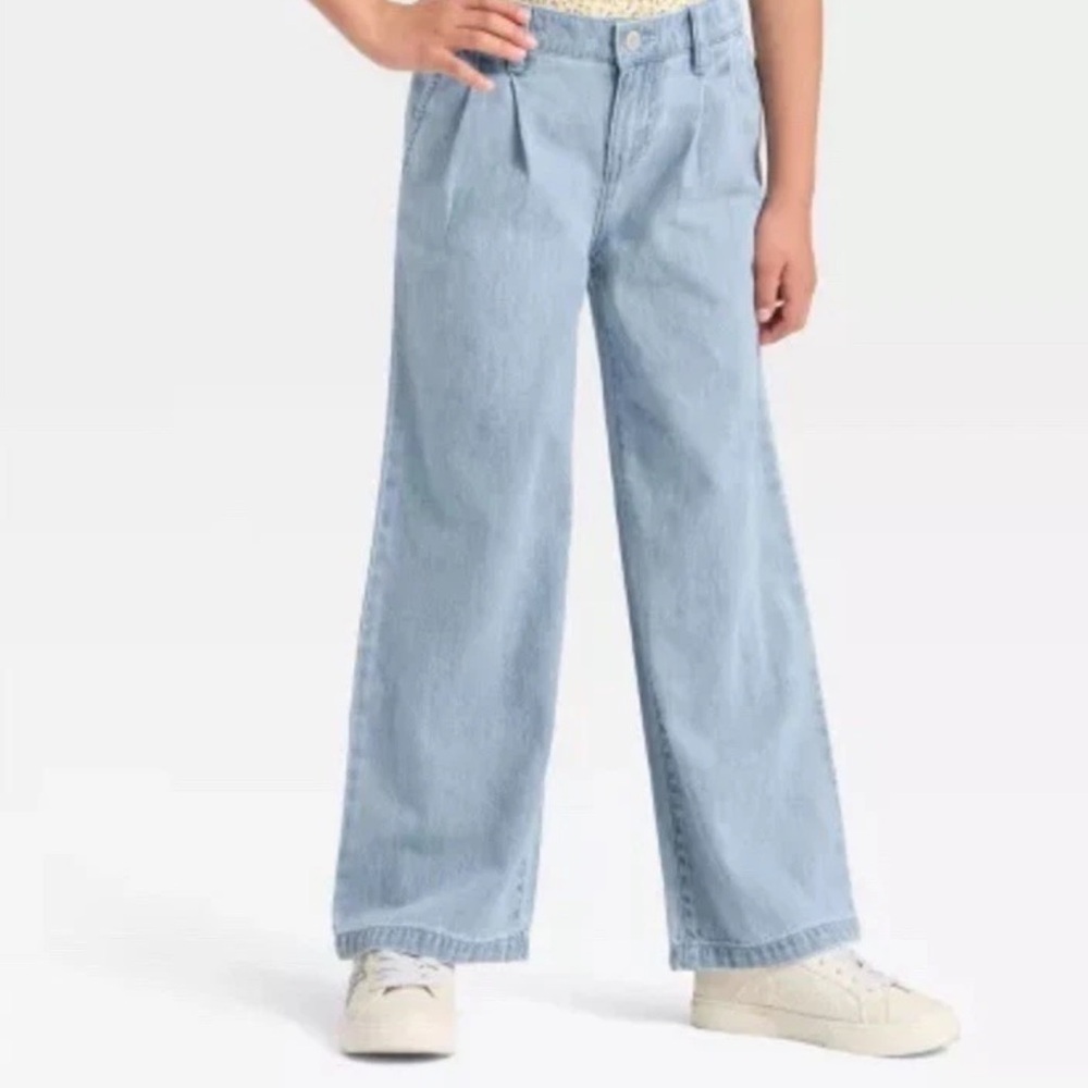 *NWT* Girls’ CAT & JACK Wide Leg Adjustable Waist Light Wash Jeans Size XL 14